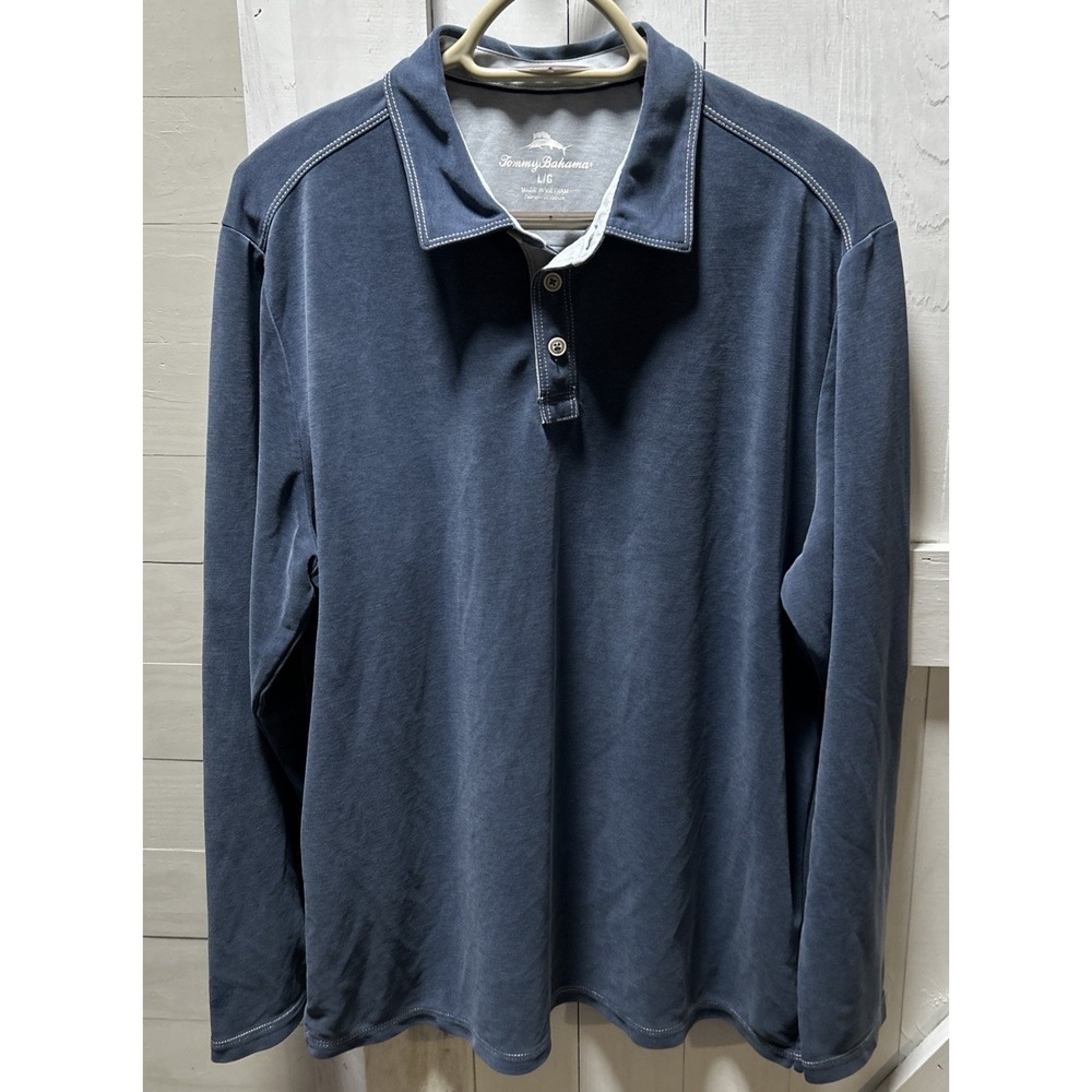Tommy Bahama Men's Blue Long Sleeve Polo Shirt 1/4 Button Size L